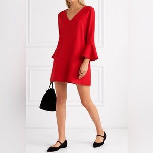 Alice + Olivia Red V-Neck Bell Sleeve Dress Women 4 Mini Shift Career Cocktail